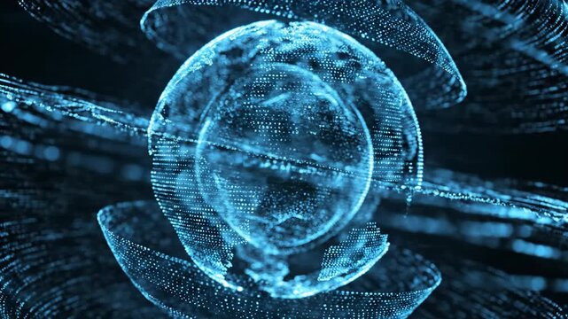Blue Neon Globe Visualizes Futuristic Digital Sphere.