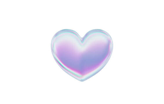 3D Holographic Iridescent Heart. Y2k element isolated on transparent background. Futuristic neon gradient effect icon. 3D Render illustration