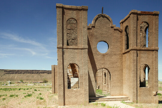 Abandoned church facade in a western ghost town
