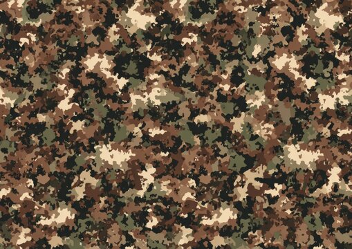 Digital forest camouflage pattern with pixelated woodland brown and green tones camouflage pixelated woodland military tactical background abstract protection concealment adventure geometry