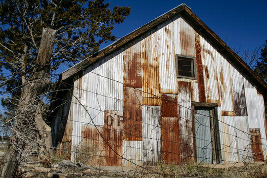Weathered metal building in an old western town