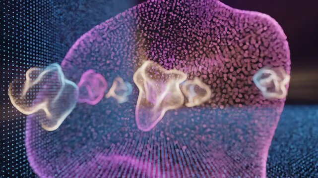 Abstract Neon Particles Flow Through Digital Field.