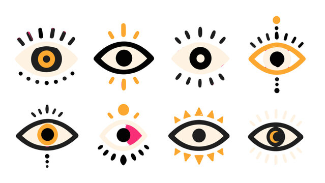 Set of abstract eye symbols in black orange and cream