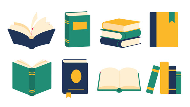 Set of colorful book icons in flat vector style