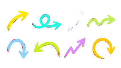 Fototapeta premium Set of colorful hand drawn arrow symbols on white background