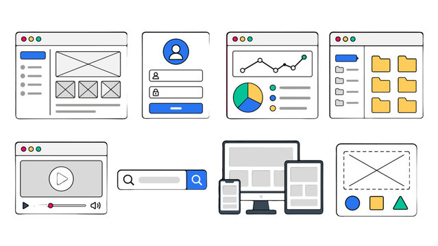 Set of web interface and app design outline vector icons