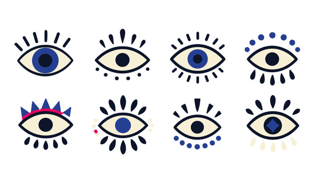 Set of decorative eye symbols in simple flat vector style