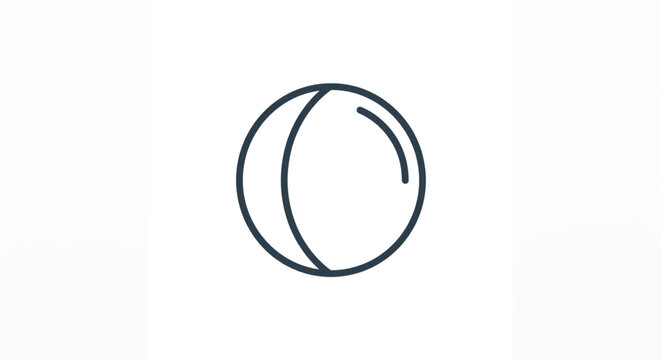 Minimal line art circular icon with crescent.