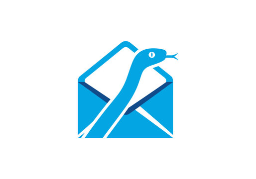 Blue snake emerging from an open envelope icon.