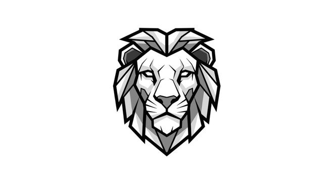 Geometric lion head logo design in black and white.
