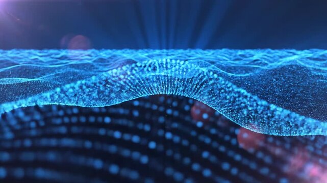 Abstract Blue Digital Wave Fields Visualizing Data.