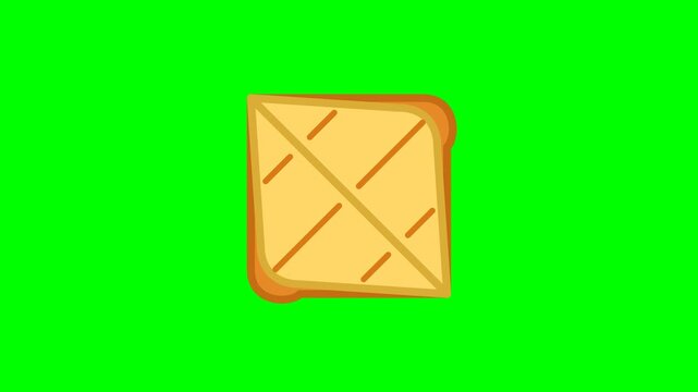Flat vector grilled cheese pull animation seamless loop on green screen