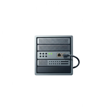 Server rack with network cable connected