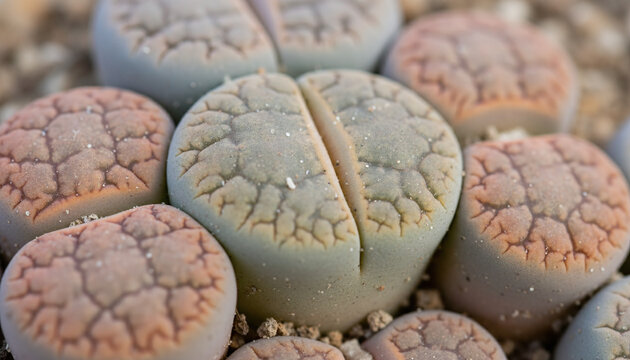 Lithops living stone succulent macro texture with fleshy matte split leaves