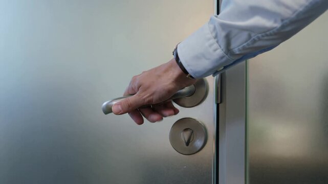 Close Up of Stainless Steel Door Handle and Lock