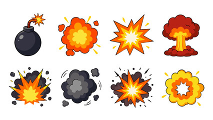 Cartoon bomb and explosion icons set on white background © Alan
