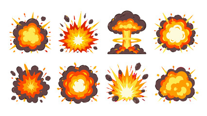 Cartoon explosion and blast effect set with smoke clouds © Alan