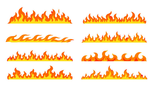 Set of stylized flame borders isolated on white background