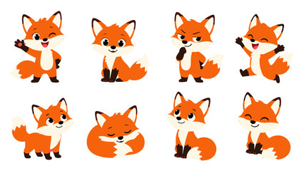 Fototapeta premium Cute cartoon fox character set with different poses