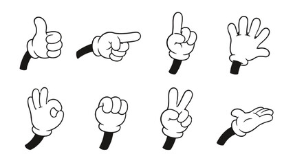 Fototapeta premium Set of cartoon glove hand gestures in black and white