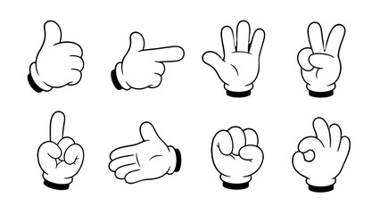 Fototapeta premium Set of cartoon gloved hand gesture icons on white background