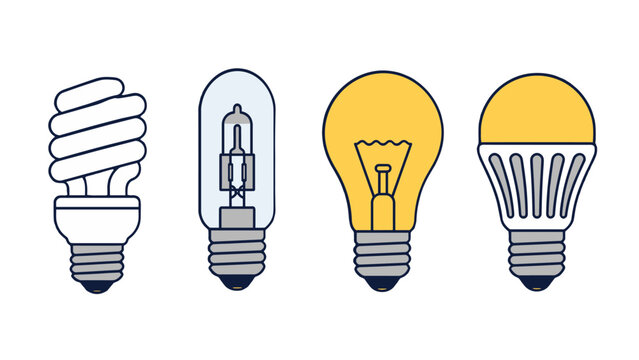 Set of four light bulb types in simple vector style