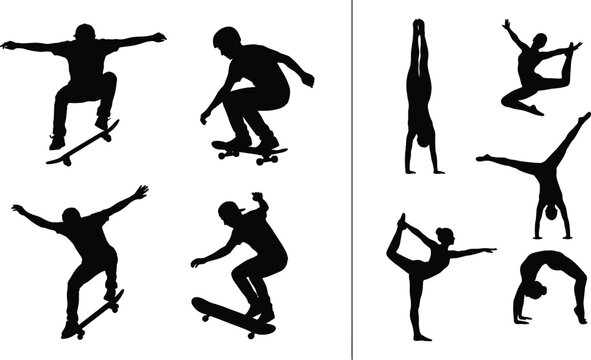 Skateboarding and Gymnastics Silhouettes Set