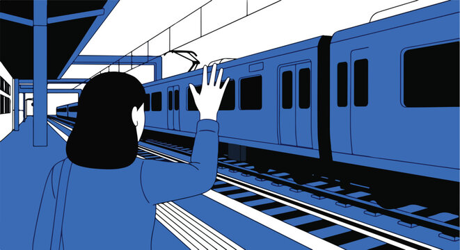 Person waving goodbye at train station
