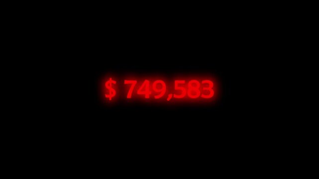 Red Numbers Counting Down from One Million to Zero on Dark Background, Financial Loss Countdown Animation in 4K