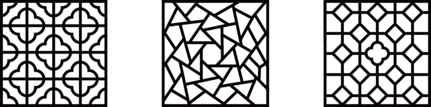 Traditional Chinese Lattice Window Pattern Set &ndash; Geometric Oriental Vector Collection