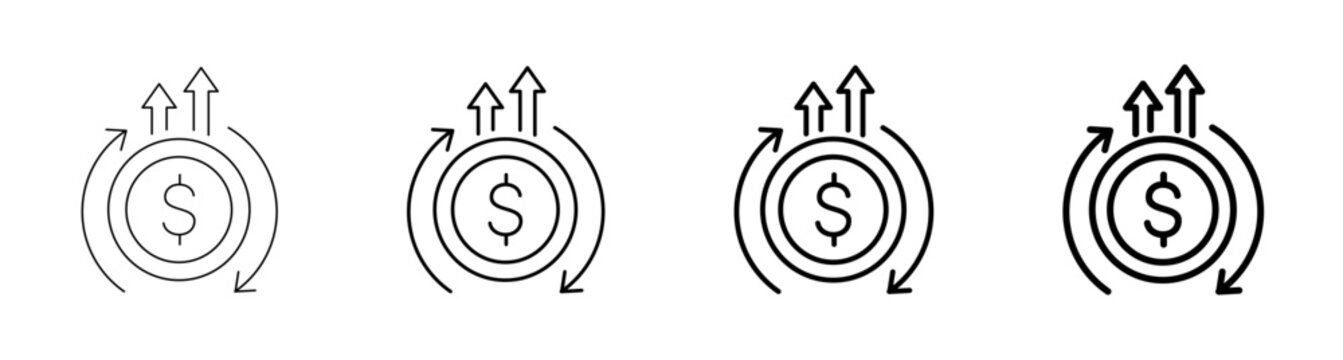 ROI Growth Return on Investment Dollar Chart and Financial Profit Line Art Icon Vector Illustration