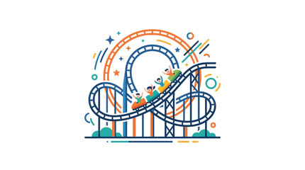 Colorful Illustration of People Enjoying a Roller Coaster Ride at Amusement Park © Permana Lucky