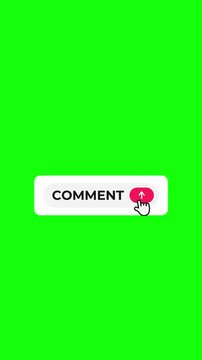Vertical 4K Comment Button Animation Pack - 5 Styles - Green Screen. Features multiple modern comment call-to-action styles with arrow, paper plane, and button variations. 