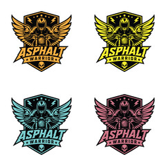 Obraz premium Asphalt warrior motorcycle logo with winged rider