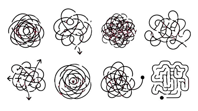 Set of abstract tangled line scribble doodle icons