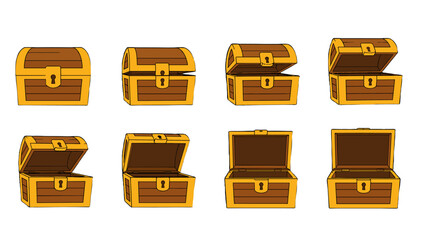 Cartoon treasure chest opening sequence in multiple views © Alan
