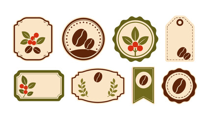 Vintage coffee label and badge set with beans and berry leaves © Alan