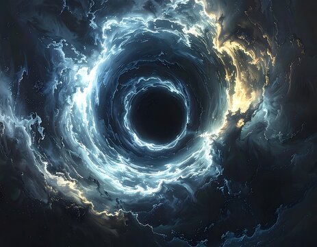 A swirling vortex of glowing blue and white light in a dark space