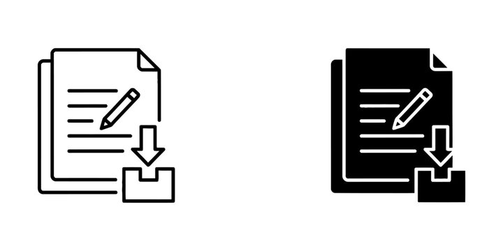 Document editing and downloading icon set with document download business