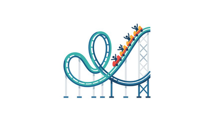 Colorful Roller Coaster with Loop and Passengers Enjoying Ride © Tina