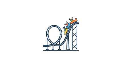 Colorful Roller Coaster with Loop in Amusement Park Illustration © Tina