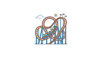 Colorful Roller Coaster with Loops and Riders Amusement Park Ride © Tina