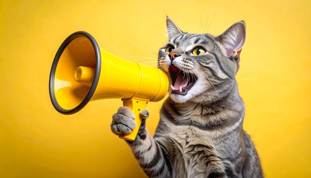 Cat Shouting Through Yellow Megaphone