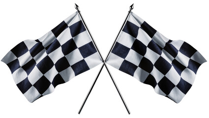 Isolated pair of crossed checkered racing flags representing competition victory and finish line © Vincent