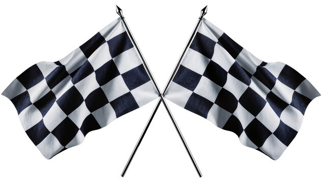 Isolated pair of crossed checkered racing flags representing competition victory and finish line