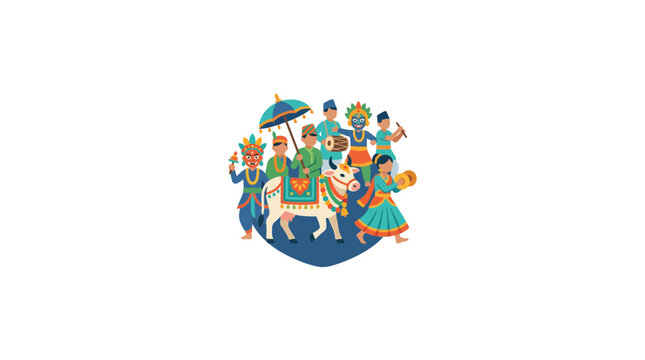 Colorful Traditional Indian Wedding Procession with Dancers and Elephant