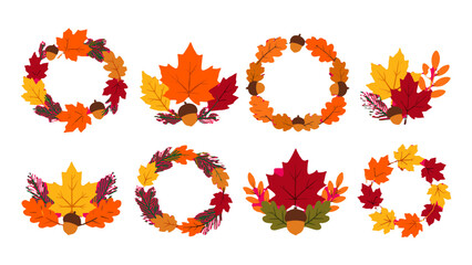 Set of autumn leaf wreaths and foliage arrangements © Alan
