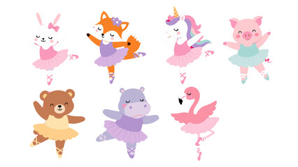 Cute cartoon animals in ballet tutus set on white background © Alan