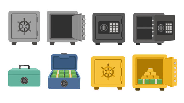 Collection of safe and lockbox icons in different styles