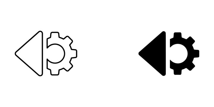 Left arrow and gear setting icon set in outline and solid styles with navigation